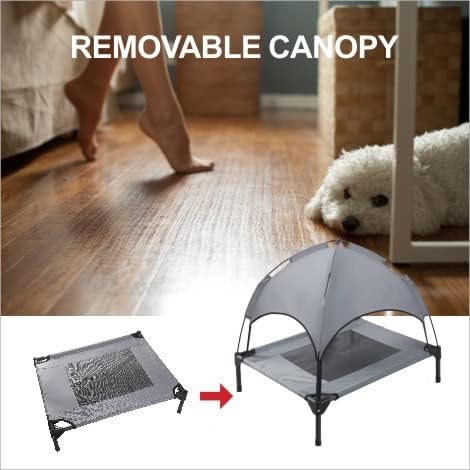 Small Elevated Dog Bed with Canopy - Upgraded 30IN Outdoor Raised Dog Cot Bed with Removable Shade Tent, Pet Cot Gray(S Size)