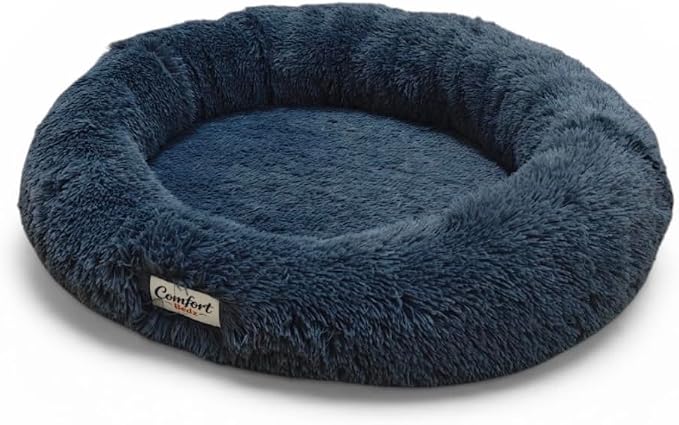 Calming Donut Dog Bed, Gray, Ultra Soft Plush, Round, Anti-Anxiety Bolster, Washable, for Small to Medium Dogs