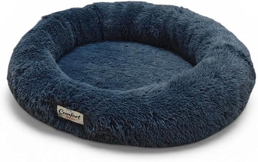 Calming Donut Dog Bed, Gray, Ultra Soft Plush, Round, Anti-Anxiety Bolster, Washable, for Small to Medium Dogs