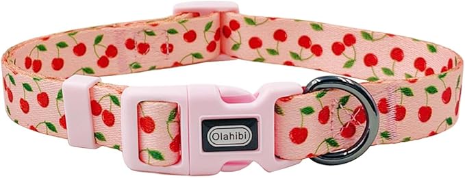 Dog Collar and Leash Set, Cute Cherry Pattern, Polyester Material, 5ft Leash, for Large Dogs.(Large,Pink Cherry)