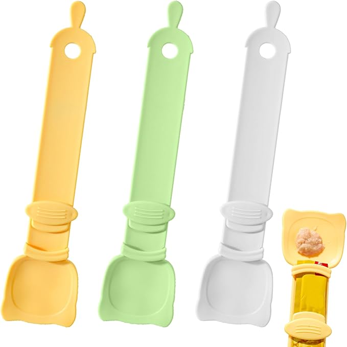 Arvintas 3PCS Cat Strip Feeder Spoon, Sliding Pet Treat Spoon Squeeze, Easy Feeding Pet Spoon for Puree and Bisque Delectables Lickable Wet Cat Treat