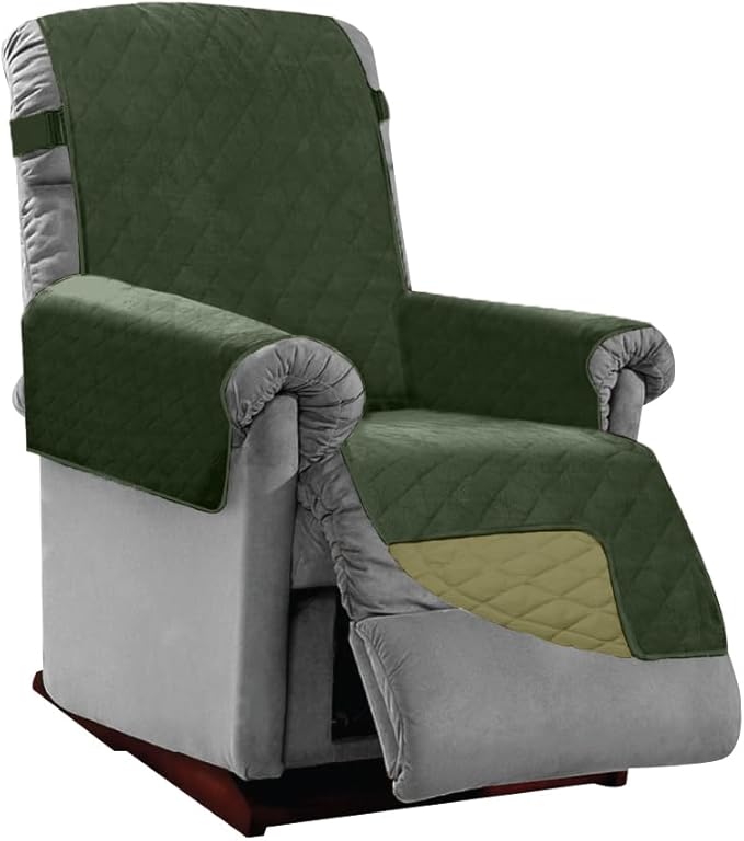 Sofa Shield® Couch Recliner Covers for Dogs, Reversible Furniture Protector with Strap, Stain and Tear Resistant Cushion Cover, 25 inch Seat, Machine Washable Slipcover Pets, Cats, Hunter Green Sage