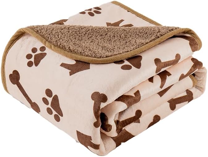 Waterproof Dog Blankets Pet Blanket 60"x80", Soft Fluffy Sofa Car Bed Protector, Reversible Sherpa Fleece Dog Blanket for Large Dogs(Beige-House)