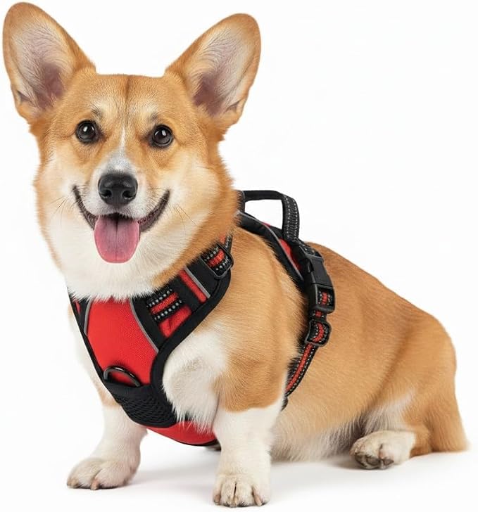 No Pull Dog Harness, Medium Red Tactical Vest Harness, 900D Durable Nylon Reflective Pet Harness with Front & Back Control Handles, Adjustable Padded No-Choke Vest for Medium Dogs Border