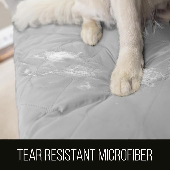 Sofa Shield® Couch Slip Covers for Dogs, Reversible Furniture Protector with Strap, Stain and Tear Resistant Cushion Cover, 62 inch Seat, Machine Washable Slipcover Pets, Cats, Light Gray