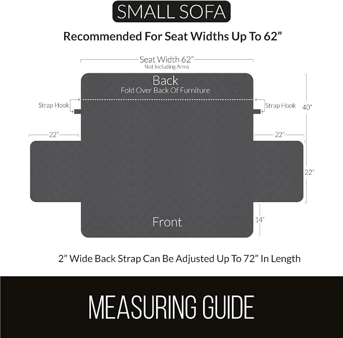 Sofa Shield® Couch Slip Covers for Dogs, Reversible Furniture Protector with Strap, Stain and Tear Resistant Cushion Cover, 62 inch Seat, Machine Washable Slipcover Pets, Cats, Paw Gray Black