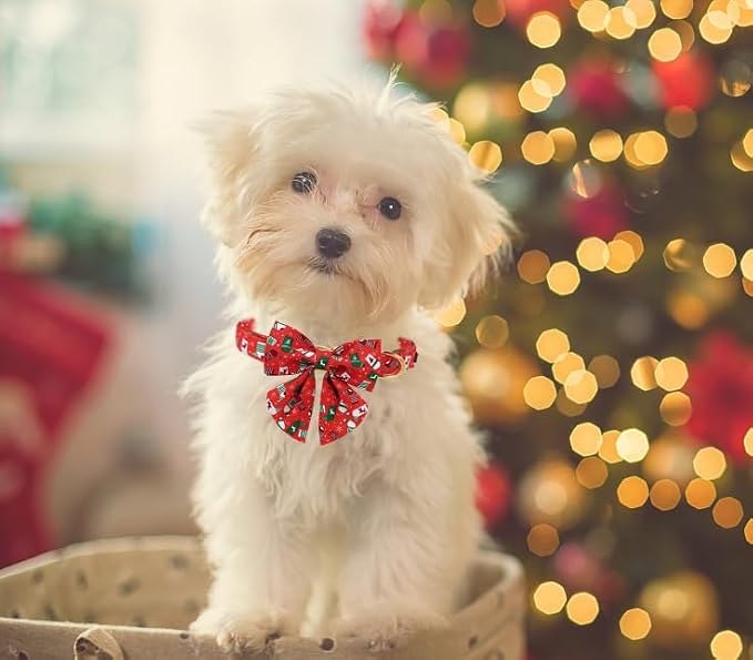 Unique Style Paws Christmas Day Dog Collar with Bowtie Christmas Socks Cotton Puppy Collars for Small Medium Large Dogs