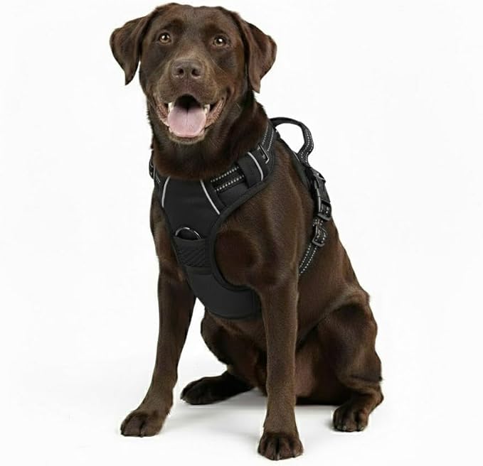 No Pull Dog Harness, Large Black Tactical Vest Harness, Heavy Duty 900D Nylon Reflective Pet Harness with Front & Back Control Handles, Adjustable Padded Vest for Large Dogs German Shepherd