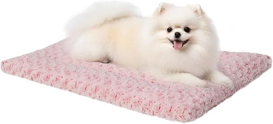 Washable Dog Bed Mat Crate Pad Soft Fluffy Pet Kennel Beds Dog Sleeping Mattress for Large Jumbo Medium Small Dogs, 30 x 19 Inch, Pink
