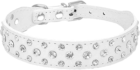 Rhinestone Dog Collar, Bling Rhinestone PU Leather Crystal Diamond Pet Dog Cat Puppy Collar Black S M L XL (S, White)