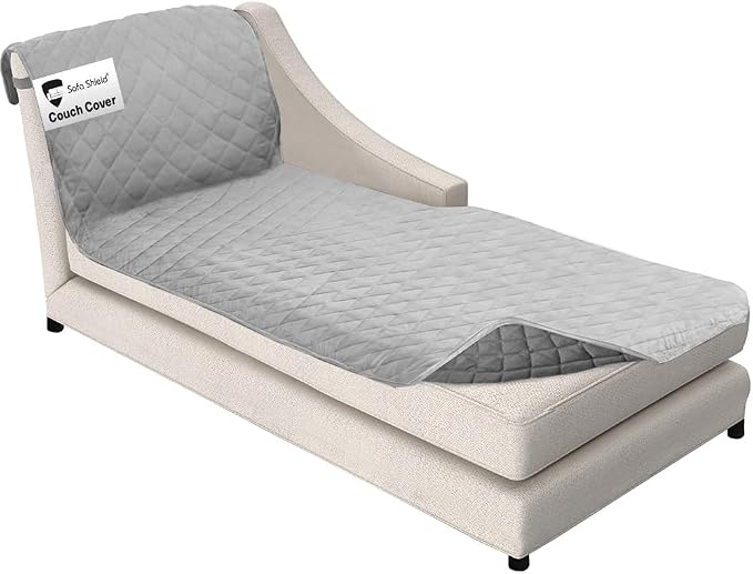 Sofa Shield® Couch Chaise Covers for Dogs, Reversible Furniture Protector with Strap, Stain and Tear Resistant Cushion Cover, 102x34 Seat, Machine Washable Slipcover Pets Cats, Light Gray Charcoal
