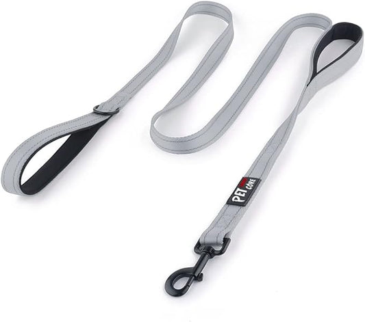 Plutus Pet Double Handle Dog Leash 6ft, Heavy Duty, Reflective Dual Handle Dog Leash for Safety Training, for Medium Large Dogs, 2 Handle Leads(Gray)
