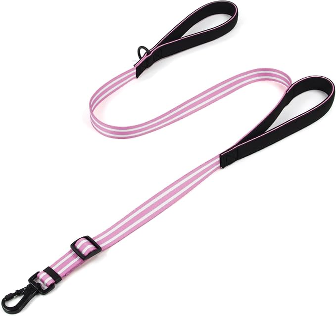 Double Handle Dog Leash for Large Dogs, Heavy Duty Adjustable Leash with Soft Padded Handles, Traffic Control Training Lead for Walking, Running (Purple & White Stripe, 4 ft)