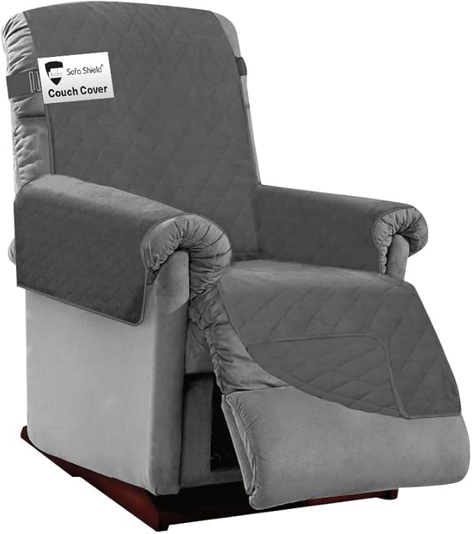 Sofa Shield® Couch Recliner Covers for Dogs, Reversible Furniture Protector with Strap, Stain and Tear Resistant Cushion Cover, 25 inch Seat, Machine Washable Slipcover Pets, Cats, Charcoal
