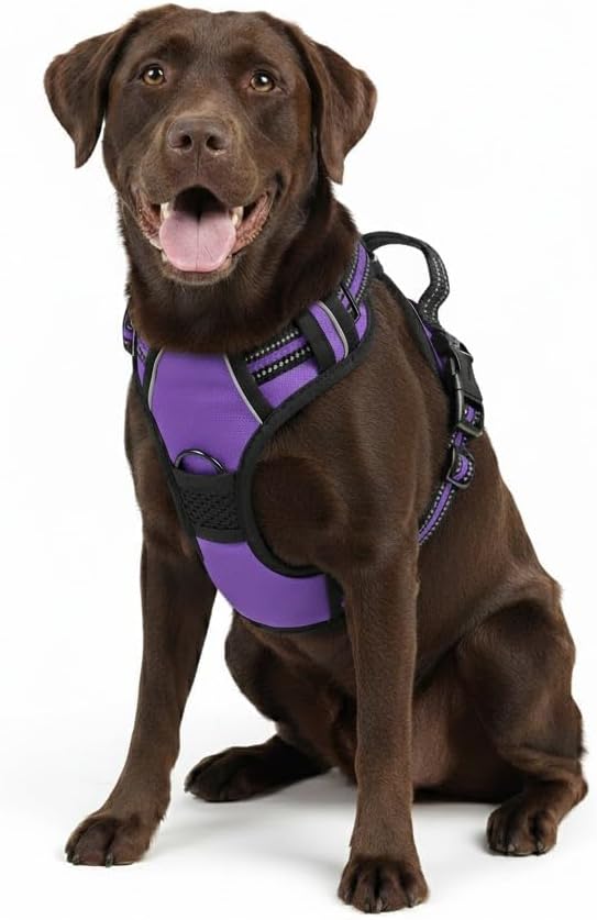 No Pull Dog Harness, X-Large Purple Tactical Vest Harness, Extra Large 900D Nylon Heavy Duty Dog Harness with Easy Control Handles, Adjustable Reflective Padded Pet Vest for Golden Retriever