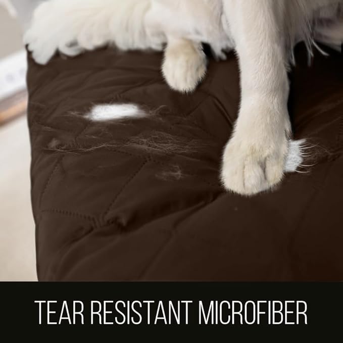 Sofa Shield® Couch Armchair Covers for Dogs, Reversible Furniture Protector with Strap, Stain and Tear Resistant Cushion Cover, 48 inch Seat, Machine Washable Slipcover Pets, Cats, Chocolate Beige