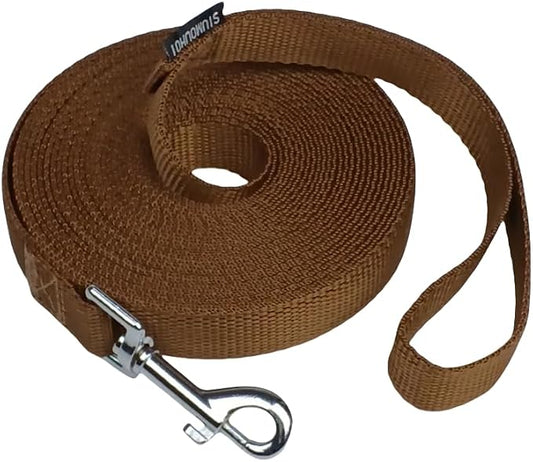 Dog/Puppy Obedience Recall Training Agility Lead - 20ft Long Training Leash，3/4in Wide - Great for Play, Camping, or Backyard - 20Ft Brown