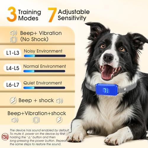Dog Bark Collar for Large Medium Small Dogs, Effective No-Bark Collar, Smart Barking Collar, Rechargeable Bark Collar with 7 Sensitivity, 3 Modes, Waterproof, SkyBlue