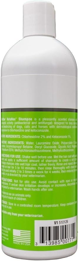 KetoHex Cat and Dog Shampoo - 16 oz Anti Bacterial Cat & Dog Flea And Tick Treatment, For Sensitive Skin Infections & Lesions, Protects & Moisturizes, Antifungal Treatment For Dogs & Cats - VetOne