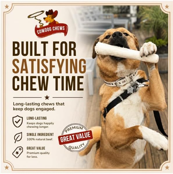 Cowdog Chews Beefhide Roll (7-8 inch) Long Lasting Dog Treat Bone, Great for Dental Health and Aggressive Chewers (80 Count)
