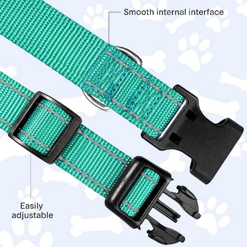 FunTags Length 8" - 12" Reflective Turquoise Dog Collar for Extra Small Dogs – Night Walking & Training Safety, Durable Quick Release Buckle, Nylon, Comfortable Adjustable, Width 5/8"