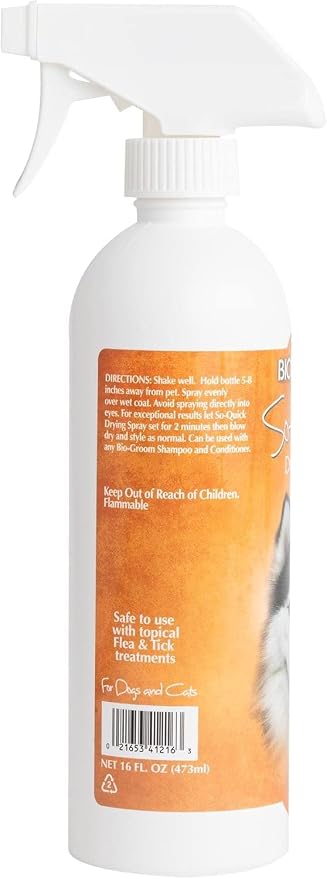Bio-Groom So Quick Dry Dog Spray - Detangler Spray for Dogs & Cats, Shortens Drying Time, Unscented, Cruelty-Free, Made in USA, Dog Grooming Products - 16 fl oz 1-Pack