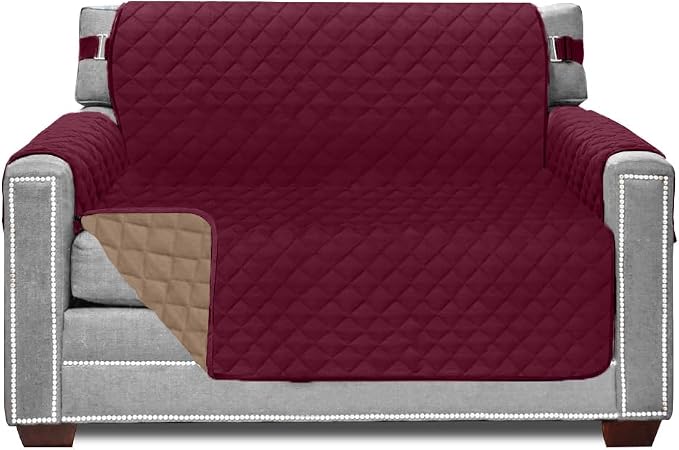 Sofa Shield® Couch Armchair Covers for Dogs, Reversible Furniture Protector with Strap, Stain and Tear Resistant Cushion Cover, 48 inch Seat, Machine Washable Slipcover Pets, Cats, Burgundy Tan
