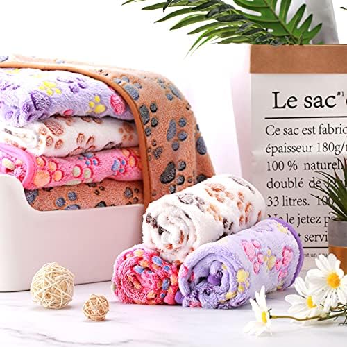 Tatuo 4 Pack Fleece Dog Blankets for Puppy Cats Multi-Size Sleep Mat for Pet Guinea Pig Soft Washable Warm Crate Bed Puppy Teething Toys Print Pattern Blanket Indoor(Mixed Color,24 x 16 Inch,Paw)