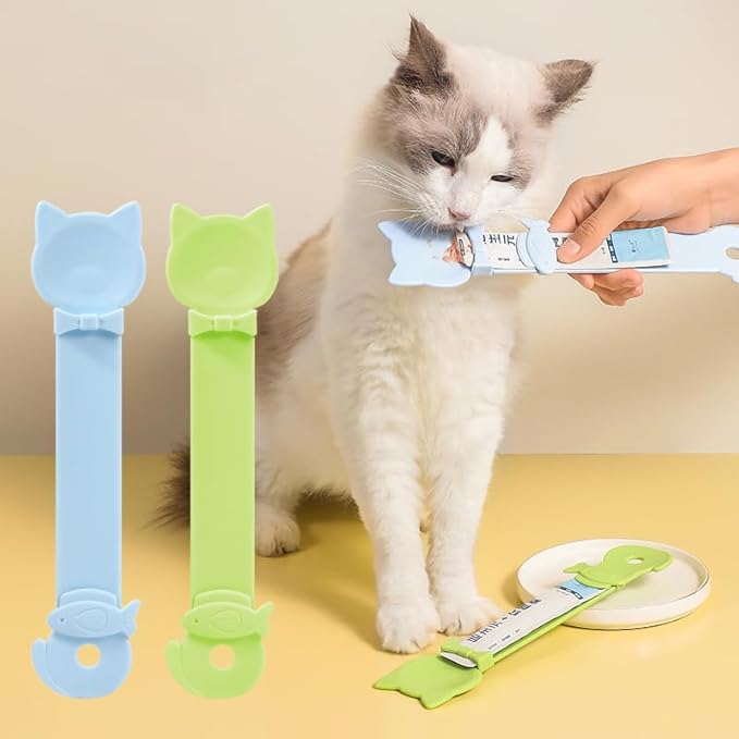 Cat Treat Squeeze Spoons Set of 3 Colors - No Mess Lickable Treat Feeder for Popular Squeeze Tubes & Strips, Anti-Bite, Prevents Waste, 3 Colors