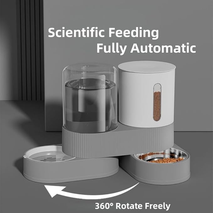 Gravity Cat Feeder and Water Dispenser, 2 in 1 Automatic Cat Feeder with 180 Degree Rotatable, 2 Pack Large Capacity Self Feeding for Small Medium Dog Puppy Kitten, Black, 0.8 Gallon x 2