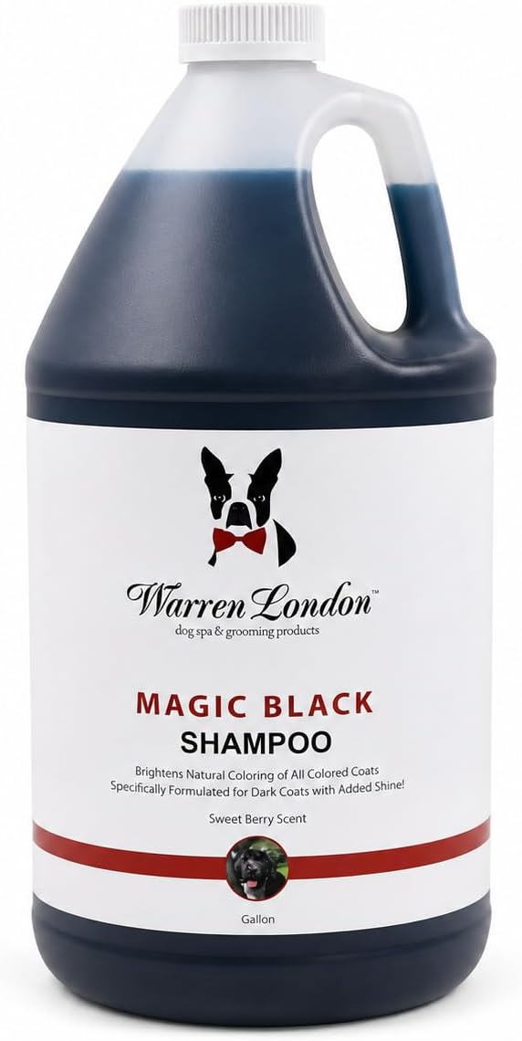 Warren London Magic Black Dog Shampoo | Brightens Any Dog Coat | Formulated for Darker Dog Coats | Puppy and Cat Safe Grooming Supplies | Berry Scent 128 Ounce, Made in USA