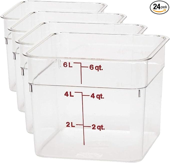 Cambro 6SFSCW135 Camsquare Food Container, 6-Quart, Polycarbonate, Clear, NSF(only container) (Pack of 4)