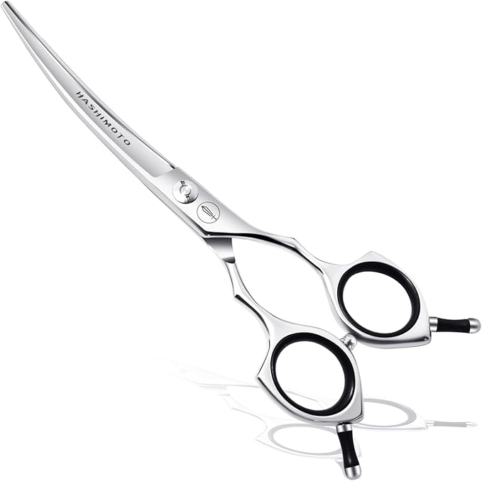 HASHIMOTO Curved Scissors for Dog Grooming for Large Hands, 6.5 inch, 30 Degree of Curved Blade,Light Weight, Pet Shears for Trimming Face and Paws.