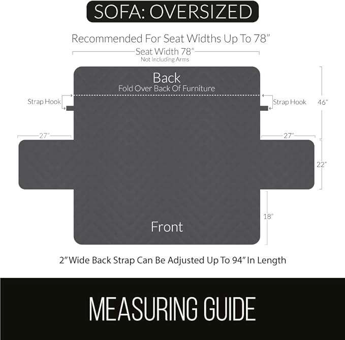Sofa Shield® Couch Slip Covers for Dogs, Reversible Furniture Protector with Strap, Stain and Tear Resistant Cushion Cover, 78 inch Seat, Machine Washable Slipcover Pets, Cats, Light Gray