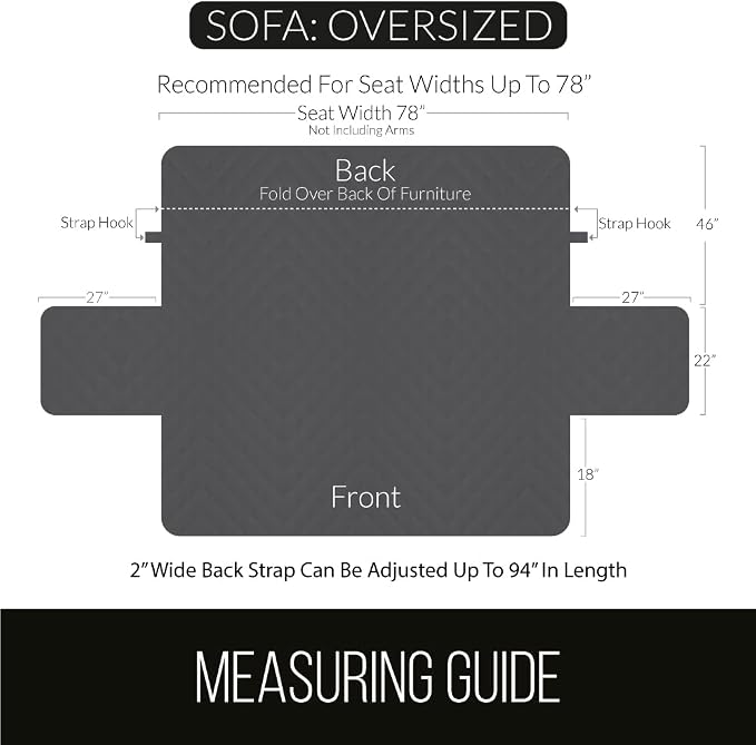Sofa Shield® Couch Slip Covers for Dogs Oversized, Reversible Furniture Protector with Strap, Stain and Tear Resistant Cushion Cover, 78 inch Seat, Machine Washable Slipcover Pets, Cats, White