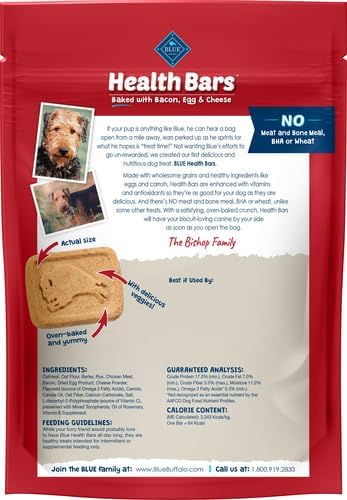 Blue Buffalo Health Bars Crunchy Dog Biscuits, Oven-Baked with Natural Ingredients, Bacon, Egg & Cheese, 16-oz Bag (Pack of 4)