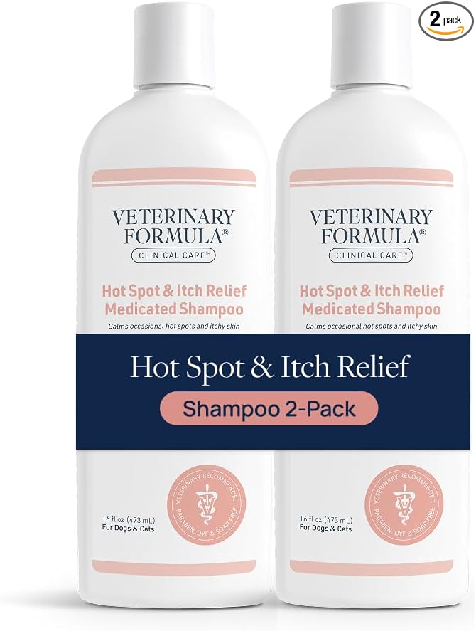 Veterinary Formula Clinical Care Hot Spot & Itch Relief Medicated Shampoo for Dogs and Cats 16 Fl Oz – Helps Alleviate Sensitive Skin, Scratching, and Licking of Coat (2 Pack)