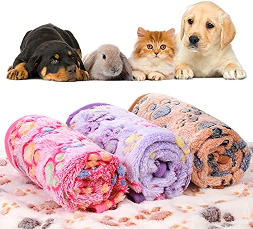 Tatuo 4 Pack Fleece Dog Blankets for Puppy Cats Multi-Size Sleep Mat for Pet Guinea Pig Soft Washable Warm Crate Bed Puppy Teething Toys Print Pattern Blanket Indoor(Mixed Color,41 x 30 Inch,Paw)