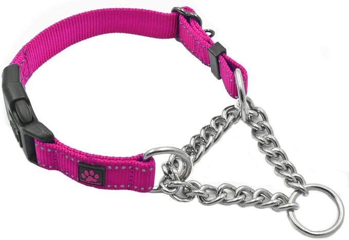 Max and Neo Stainless Steel Chain Martingale Collar - We Donate to a Dog Rescue for Every Collar Sold (Small, Pink)
