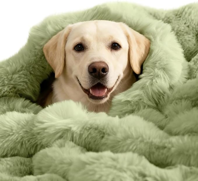 SOMAHE Dog Blanket, Reversible Sherpa & Bubble Fleece Pet Throw, Ultra-Soft Plush for Medium Dogs, Machine Washable, Anti-Static, Warm & Cozy, 39"×31" Inch Green