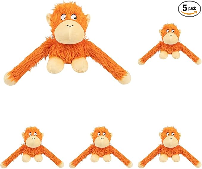 Best Pet Supplies O-Hug-Atan Interactive Squeaky Plush Toy for Small and Medium Breed Puppies or Dogs - O-Hug-Atan (Orange) (Pack of 5)