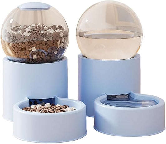 Automatic Pet Feeder and Water Dispenser Set with Pet Food Bowl,Gravity Dog Waterer and Food Feeder for Cats Dogs (Blue)