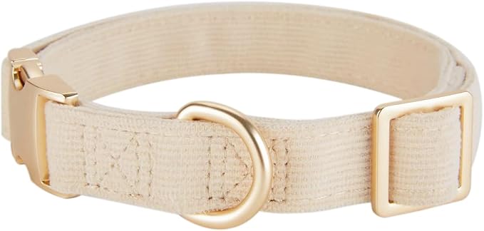 Soft Corduroy Dog Collar and Leash Set Adjustable Durable Wedding Dog Collars with Metal Buckle and Lead for Large Dogs,Beige