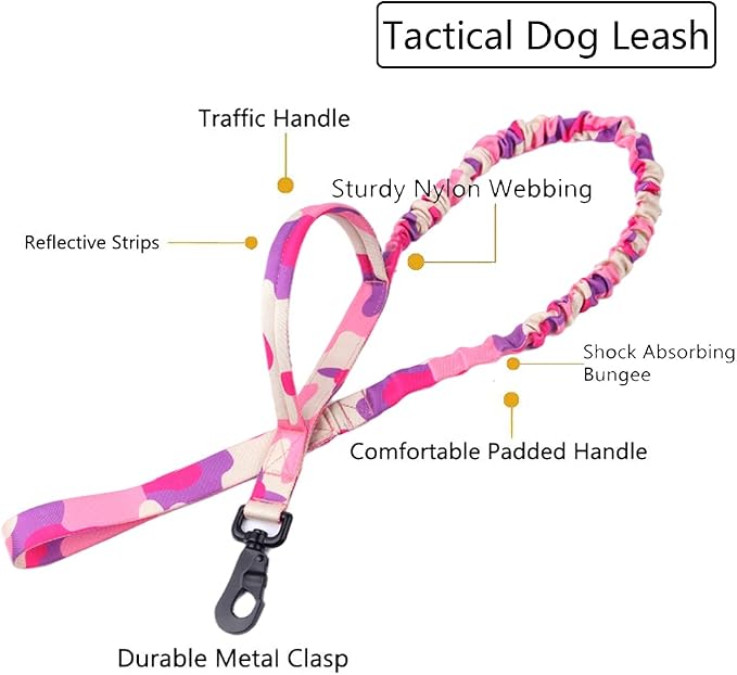 Tactical Dog Collar and Leash Set Adjustable Military Nylon Dog Collar with Control Handle and Heavy Duty Metal Buckle for Large Dogs（Pink Camo XL
