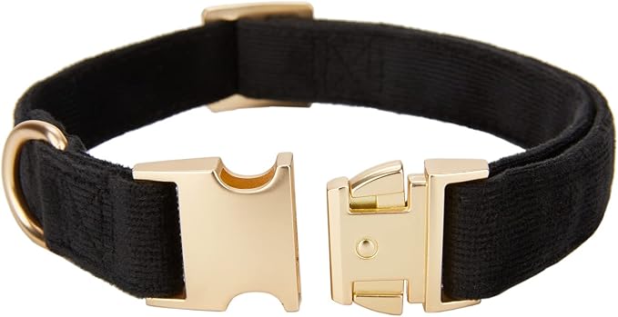 Soft Corduroy Dog Collar and Leash Set Adjustable Durable Dog Collars with Metal Buckle and Lead for Small Dogs,Black