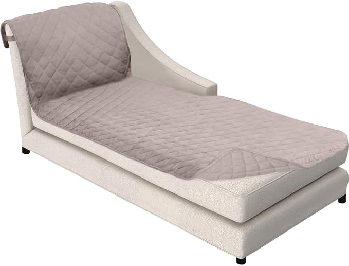 Sofa Shield® Couch Chaise Covers for Dogs, Reversible Furniture Protector with Strap, Stain and Tear Resistant Cushion Cover, 102x34 inch Seat, Machine Washable Slipcover Pets, Cats, Light Taupe