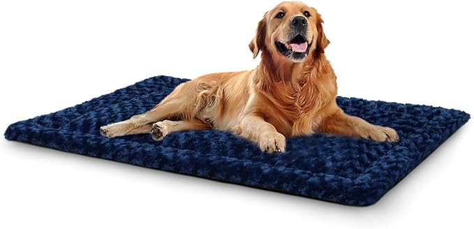 Washable Dog Bed Mat Crate Pad Soft Fluffy Pet Kennel Beds Dog Sleeping Mattress for Large Jumbo Medium Small Dogs, 42 x 28 Inch, Blue