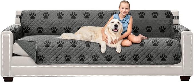 Sofa Shield® Couch Slip Covers for Dogs, Reversible Furniture Protector with Strap, Stain and Tear Resistant Cushion Cover, 88 inch Seat, Machine Washable Slipcover Pets, Cats, Gray Black