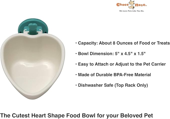 Choco Nose Patented Removable Heart Shaped Food Bowl for Dogs/Puppies/Rabbits/Cats/Guinea Pigs/Chinchillas/Birds -Water Dish for Small Pets or Animals - for Wire Cages or Crates 8 oz, Aqua (C607)