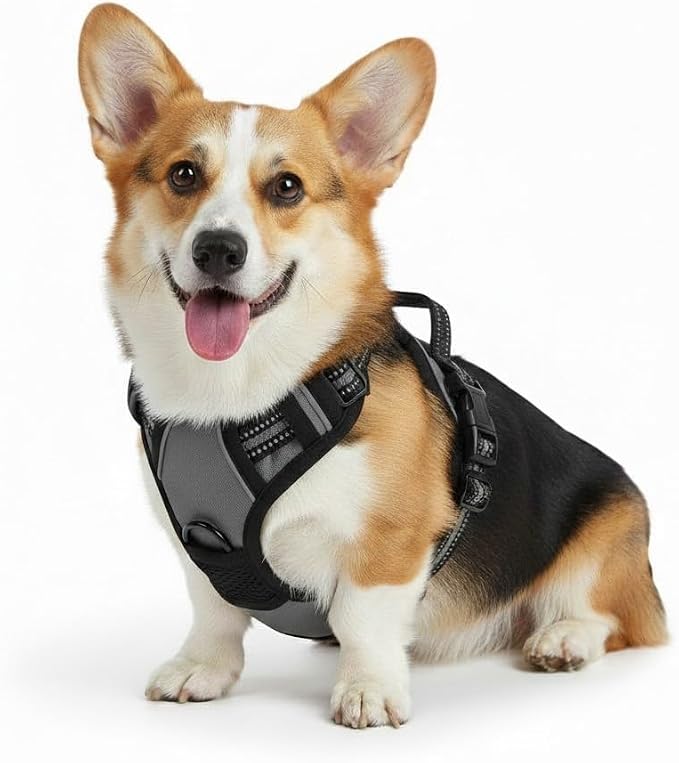No Pull Dog Harness, Medium Gray Tactical Vest Harness, 900D Durable Nylon Reflective Pet Harness with Front & Back Control Handles, Adjustable Padded No-Choke Vest for Medium Dogs Border